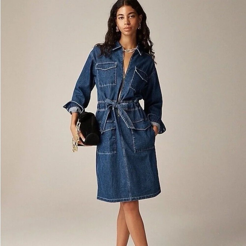J. Crew Denim Utility Long Sleeve Dress